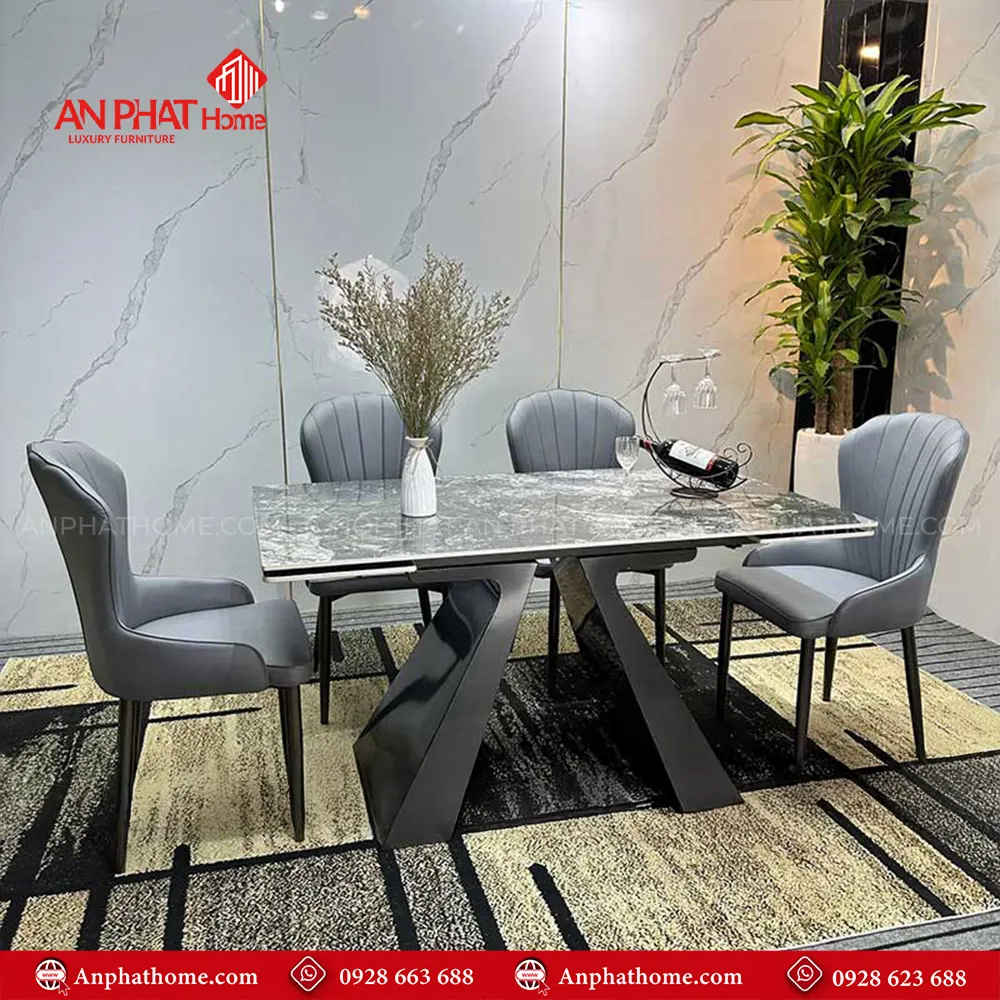 Bộ Bàn ăn thông minh 4 ghế da cao cấp BA-2009 10 Chân bàn thiết kế vô cùng sang trọng, mặt bàn đá thạch anh với nhiều kích thước đa dạng từ 1m40 – 2m30 quý khách có thể lựa chọn mua thêm số lượng ghế, tùy theo nhu cầu sử dụng.