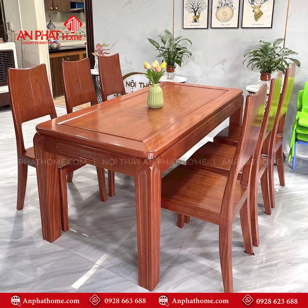 Bộ bàn ăn 6 ghế gỗ gõ đỏ hiện đại BA-2022, Bộ bàn ăn 6 ghế gỗ gõ đỏ hiện đại BA-2022, Kích thước mặt bàn đa dạng có thể chọn các kích thước từ 1m40cm – 2m20cm ngồi từ 4- 8 người, trong bộ bàn đã có 6 ghế đi kèm, tùy theo nhu cầu sử dụng quý khách có thể mua thêm ghế