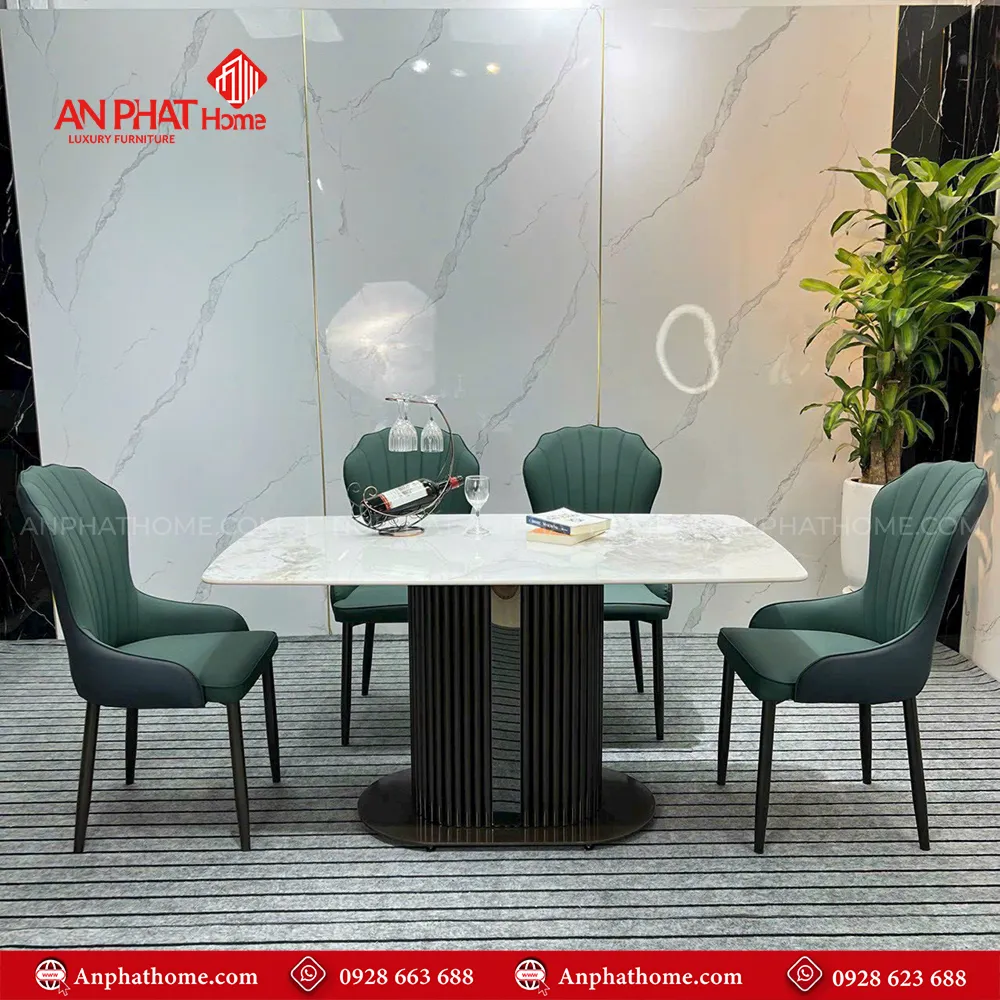 Bộ bàn ăn ăn mặt đá kết hợp ghế da sang trọng BA-1925