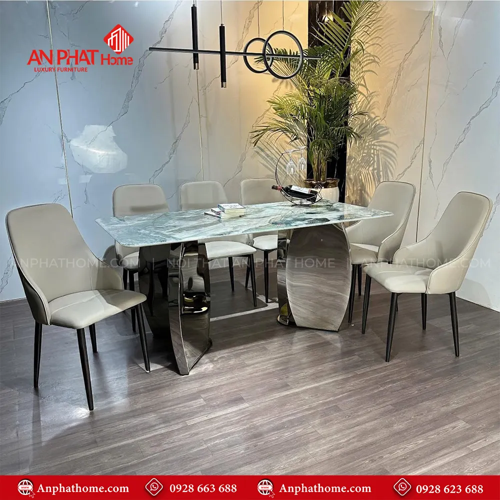 Bộ bàn ăn cao cấp mặt đá 6 ghế nhập khẩu BA-1988 19 khung và chân bàn thiết kế hiện đại tối ưu diện tích, phong cách sang trọng