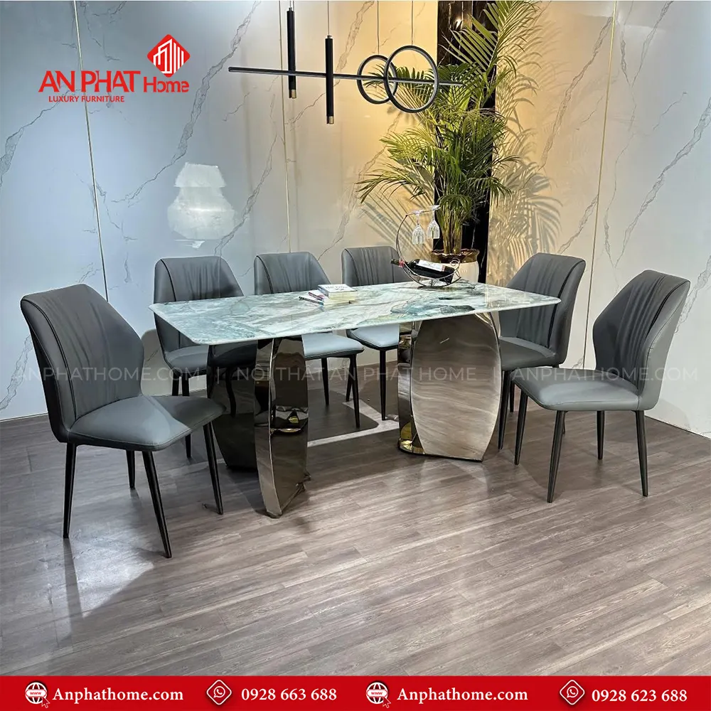 Bộ bàn ăn cao cấp mặt đá 6 ghế nhập khẩu BA-1988 18 Ghế da cao cấp nhập khẩu thiết kế sang trọng với nhiều màu khác nhau