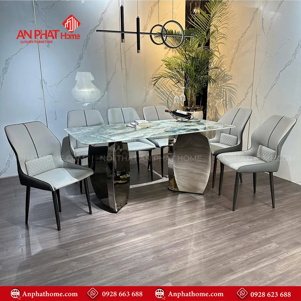 Bộ bàn ăn cao cấp mặt đá 6 ghế nhập khẩu BA-1988 15 Bộ bàn ăn cao cấp mặt đá 6 ghế nhập khẩu BA-1988, Khung inox 6 ghế bọc da Microfiber cao cấp