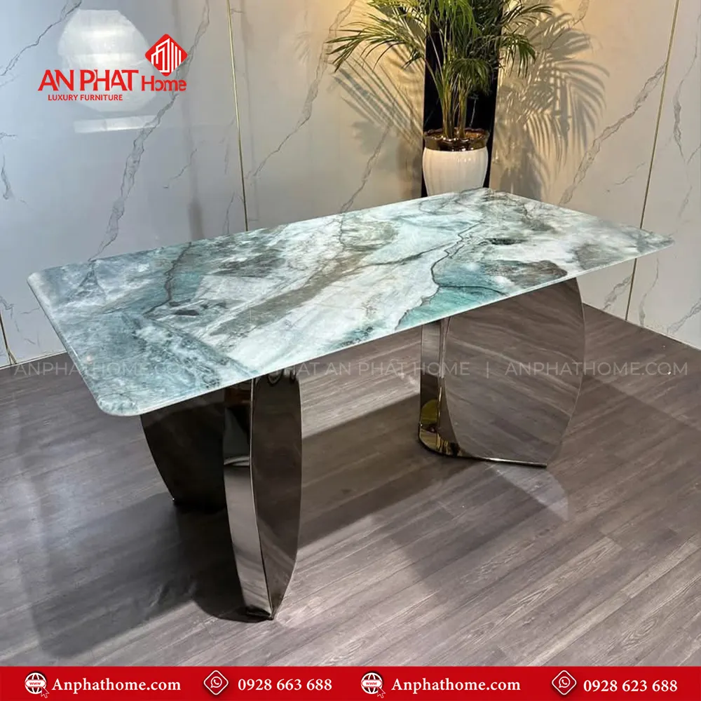 Bộ bàn ăn cao cấp mặt đá 6 ghế nhập khẩu BA-1988 20 Mặt bàn đá thạch anh kết hợp khung bàn inox cao cấp