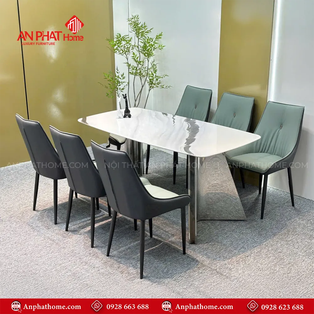 Bộ bàn ăn inox mặt đá ghế da cao cấp BA-1965 9 Bộ bàn ăn inox mặt đá ghế da cao cấp BA-1965