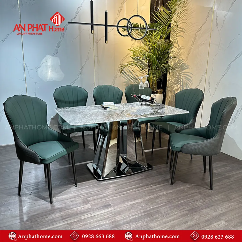 Bộ bàn ăn khung inox mặt đá 6 ghế cao cấp BA-2007 9 Bộ bàn ăn khung inox mặt đá 6 ghế cao cấp BA-2007, khung được làm từ inox kết hợp mặt đá thạch anh vô cùng tinh tế và sang trọng.