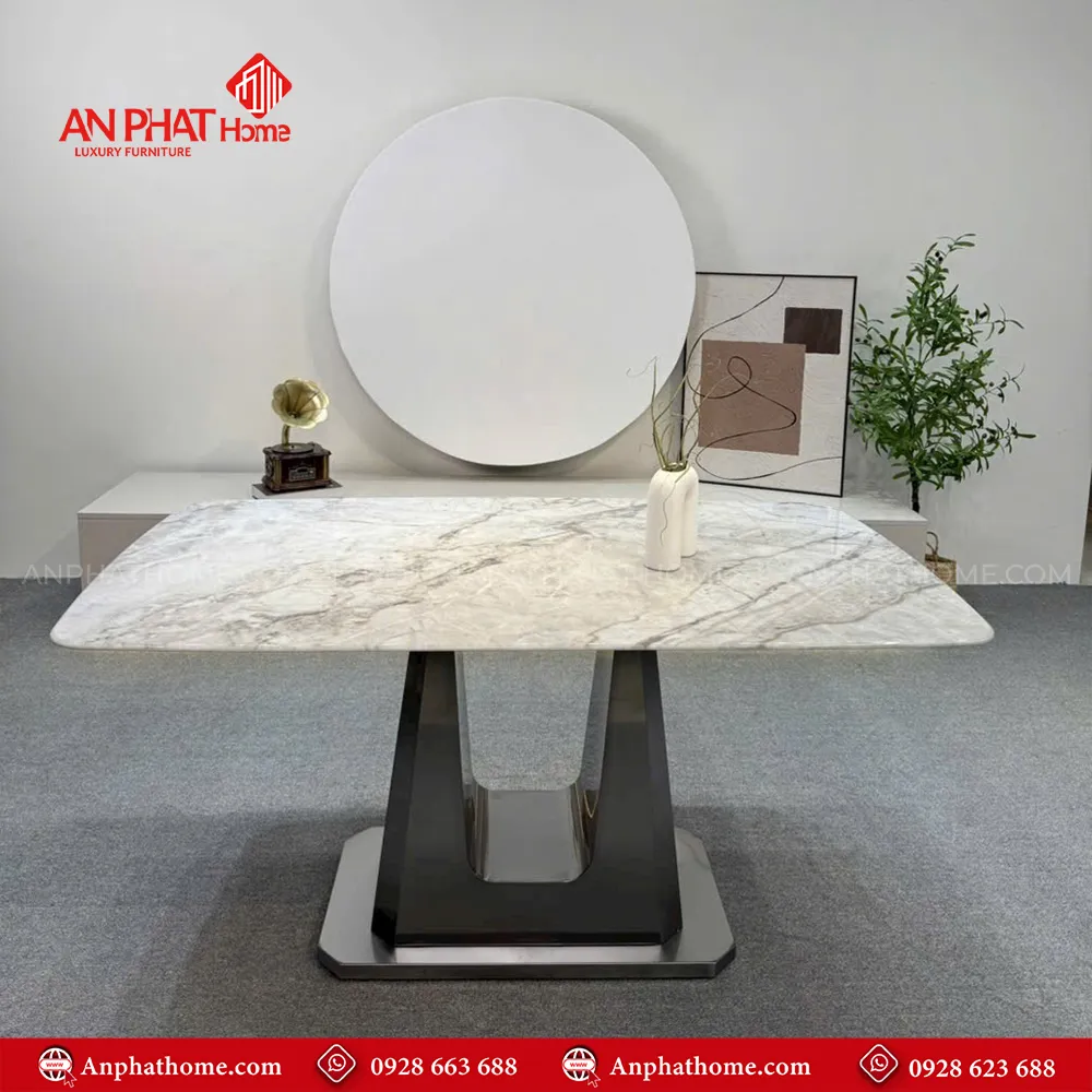 Bộ bàn ăn mặt đá 4 ghế cao cấp nhập khẩu BA-1966 14 Chân bàn sơn tĩnh điện chống han rỉ độ bền cao, mặt đá thạch anh cao cấp