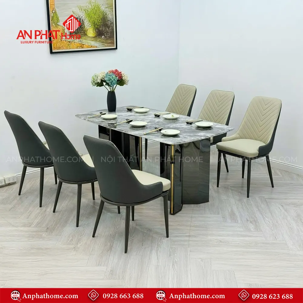 Bộ bàn ăn mặt đá 6 ghế cao cấp -BA-1930