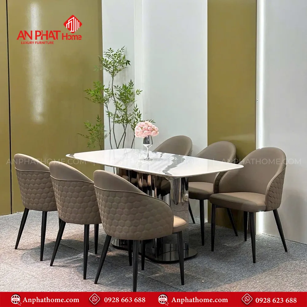 Bộ bàn ăn mặt đá 6 ghế cao cấp BA-1950 16 tổng quan bộ bàn ăn BA-1950 toát liên vẻ sang trọng, lịch sự
