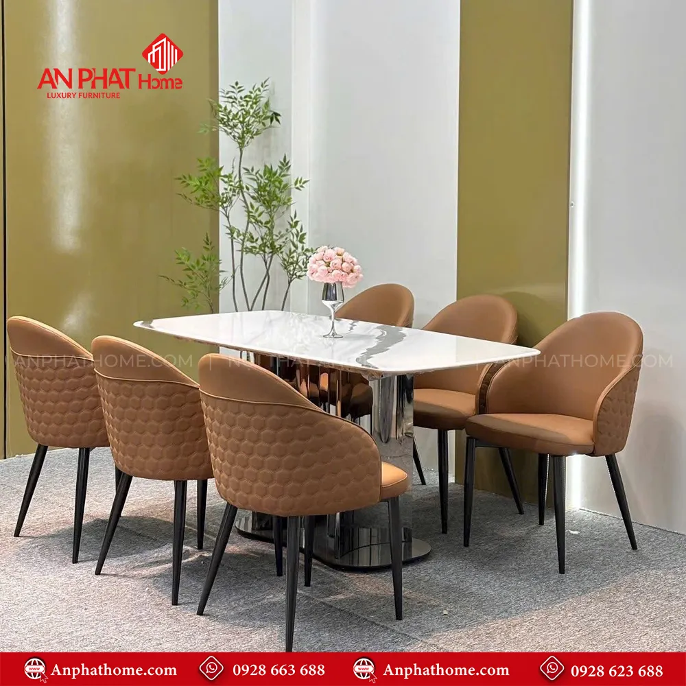 Bộ bàn ăn mặt đá 6 ghế cao cấp BA-1950 14 Bộ bàn ăn mặt đá vi tinh thế (thạch anh ) kết hợp khung inox sang trọng