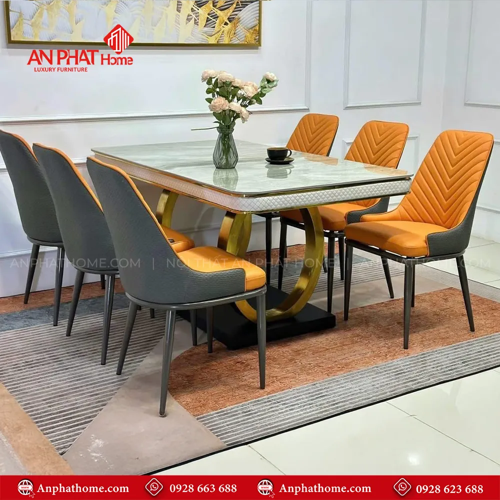 Bộ bàn ăn mặt đá 6 ghế da cao cấp nhập khẩu BA-1939 7 Bộ bàn ăn mặt đá 6 ghế da cao cấp nhập khẩu BA-1939, Bàn ăn mặt đá Ceramic với khả năng chống ố hoàn hảo, giữ gìn vẻ đẹp lâu bền