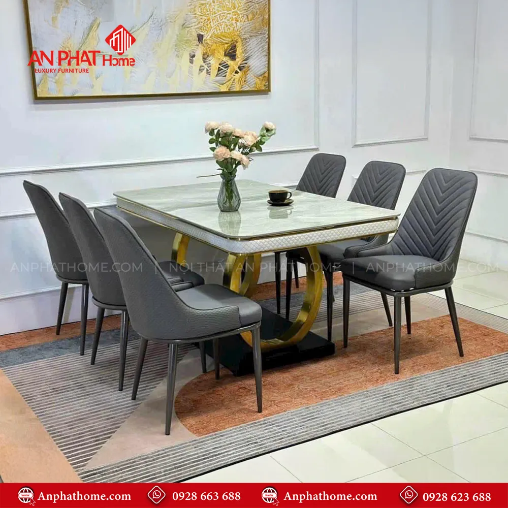 Bộ bàn ăn mặt đá 6 ghế da cao cấp nhập khẩu BA-1939 9 Ngoài ra mẫu bàn ăn BA-1939 có thể kết hợp với nhiều màu sắc ghế tạo điểm nhấn cho không gian.