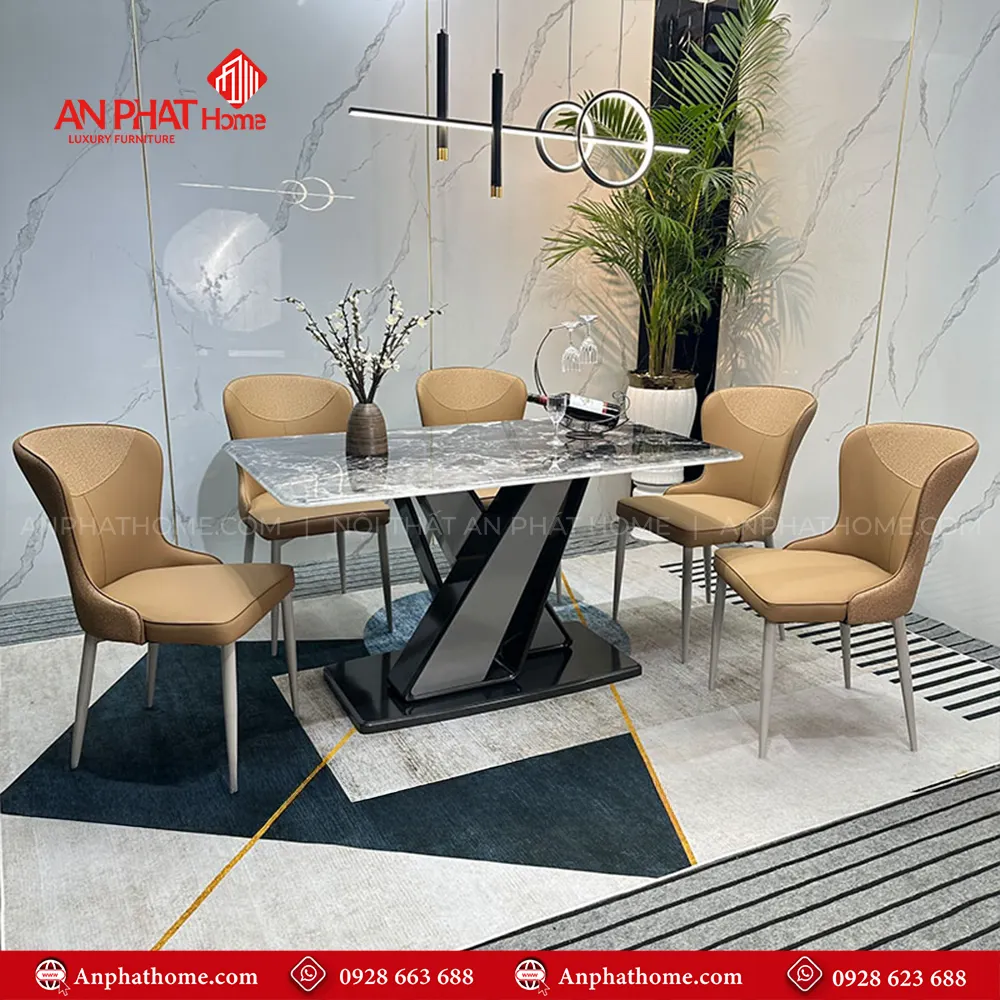 Bộ bàn ăn mặt đá 6 ghế hiện đại BA-2008 9 Bộ bàn ăn mặt đá 6 ghế hiện đại BA-2008, Ghế da thiết kế sang trọng, bọc da Microfiber cao cấp