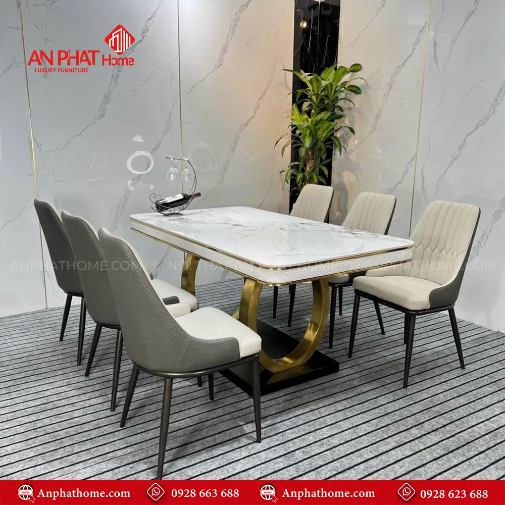 Bộ bàn ăn mặt đá ceramic sang trọng BA-1935 23 Mẫu bàn ăn mặt đá nhập khẩu, kiểu dáng độc đáo. Tôn lên cho phòng bếp nhà bạn vẻ đẹp hiện đại