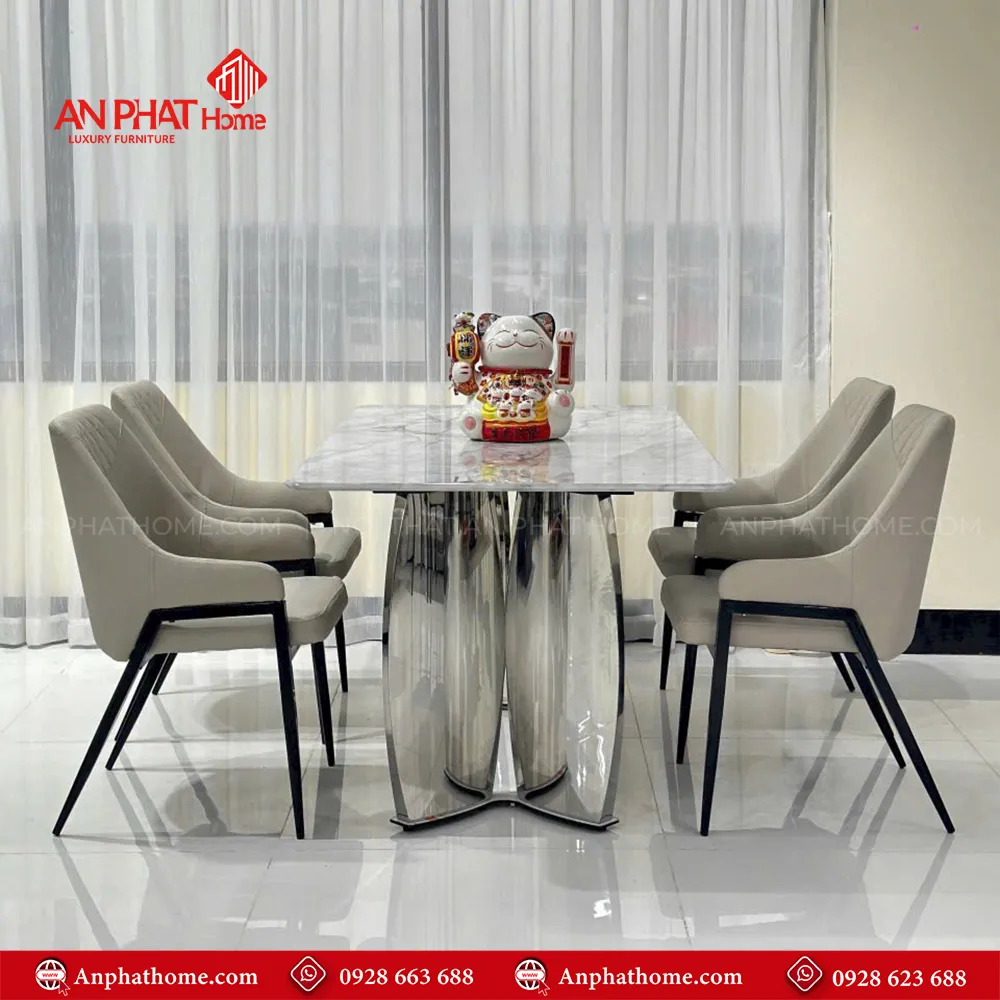 Bộ bàn ăn mặt đá chân inox ghế da cao cấp nhập khẩu BA-1920 11 Bộ bàn ăn mặt đá chân inox ghế da cao cấp nhập khẩu BA-1920