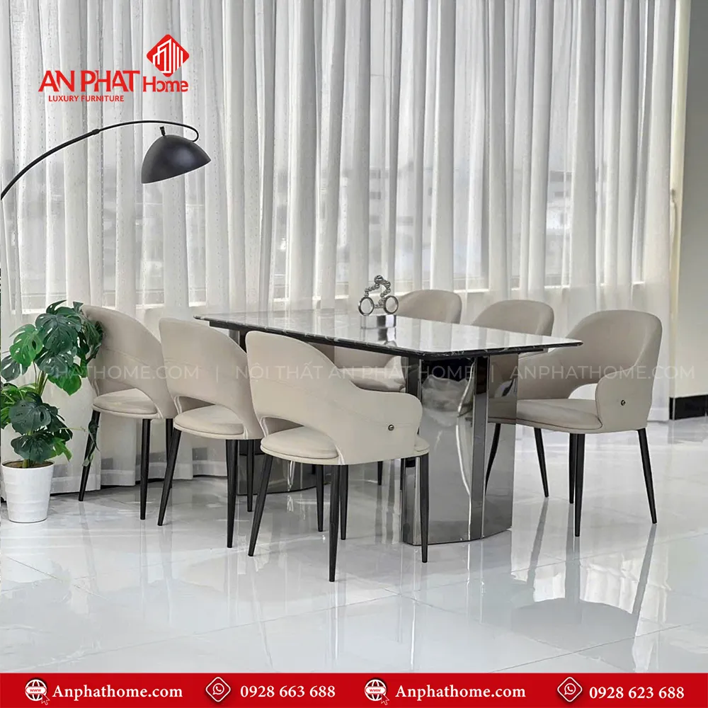 Bộ bàn ăn mặt đá ghế da cao cấp nhập khẩu BA-1959 15 Với thiết kế hiện đại, vì thế mẫu bàn ăn BA-1959 có thể kết hợp với rất nhiều mẫu ghế khác nhau