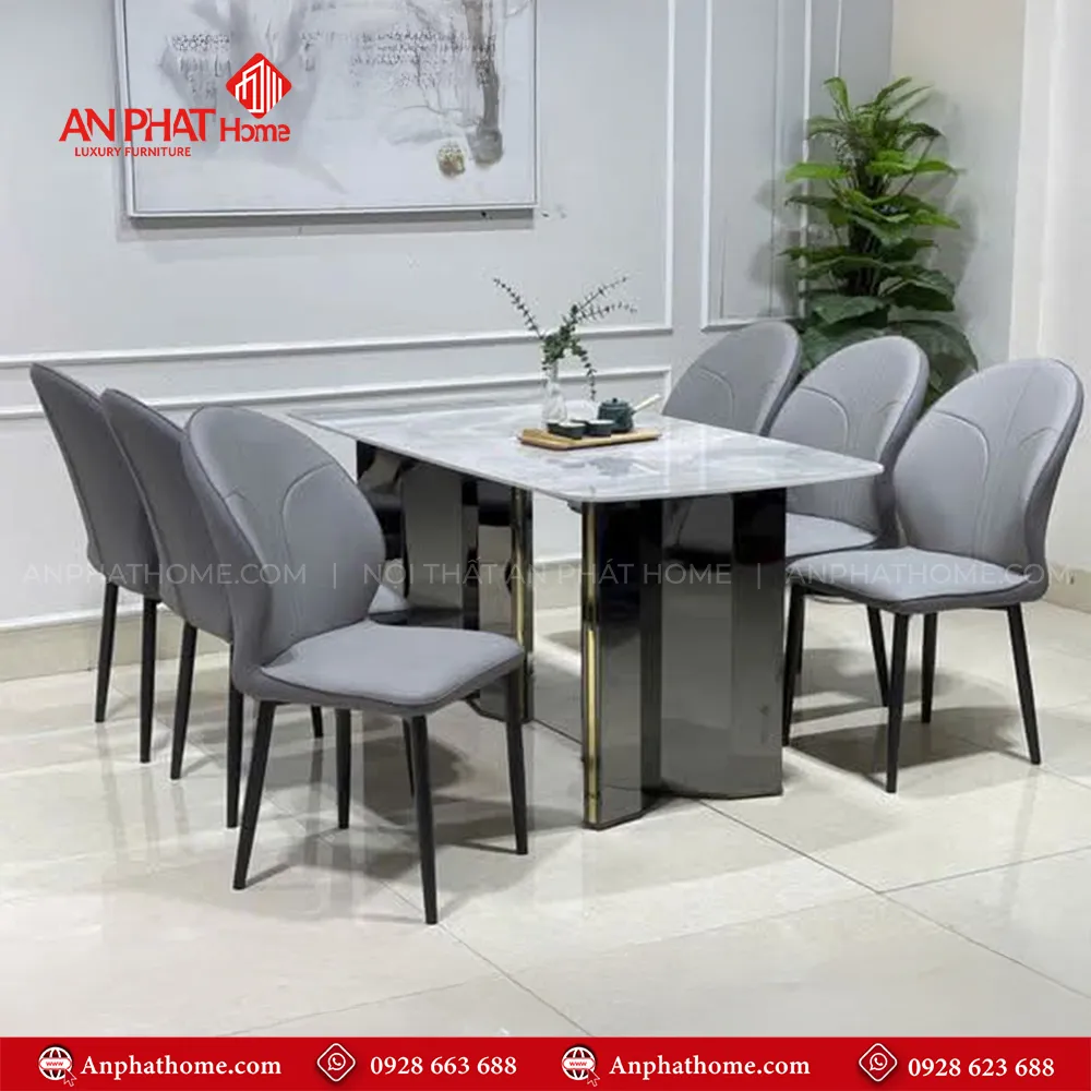 Bộ bàn ăn mặt đá ghế da nhập khẩu BA-1924 11 Bộ Bàn Ăn 6 Ghế Mặt Đá Thạch Anh Cao Cấp Nhập Khẩu BA-1924