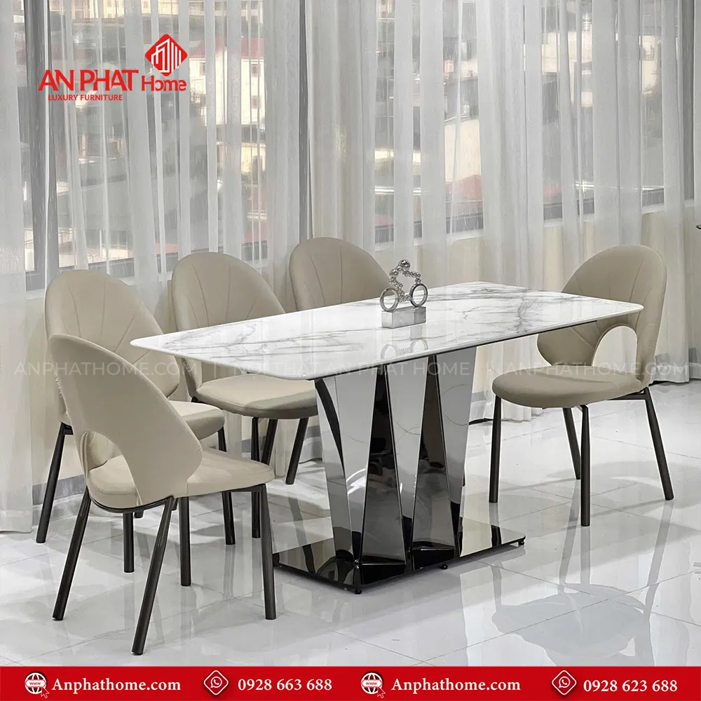 Bộ bàn ăn mặt đá hiện đại BA-1928 13 Bàn ăn BA-1928 kết hợp mặt đá vi tinh thể tạo sự sang trọng hiện đại