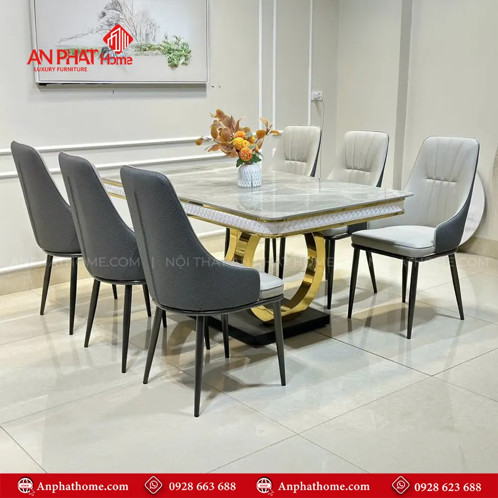 Bộ bàn ăn mặt đá kèm ghế da nhập khẩu BA-1938 9 Bộ bàn ăn mặt đá kèm ghế da nhập khẩu BA-1938