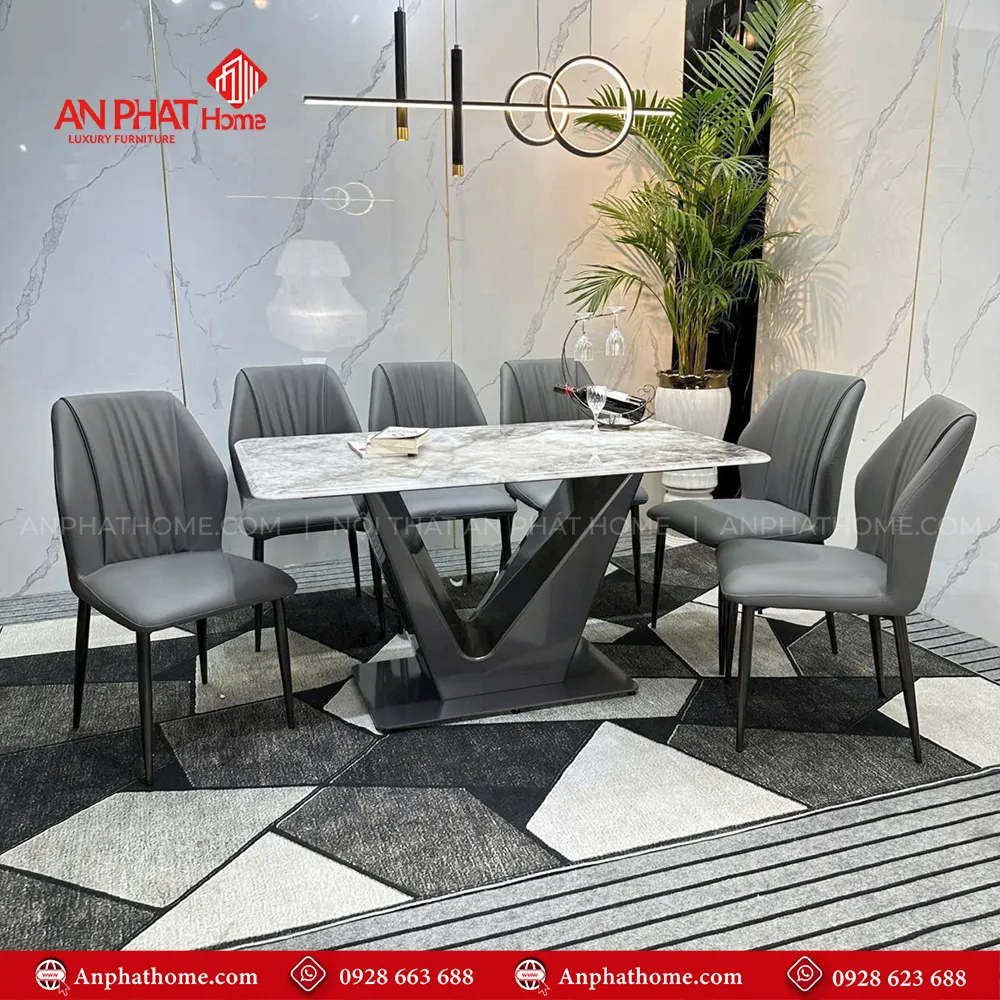 Bộ bàn ăn mặt đá kèm ghế da nhập khẩu BA-1942 10 Mẫu bàn ăn kết hợp mặt đá thạch anh sang trọng, với nhiều kích thước mặt bàn khác nhau