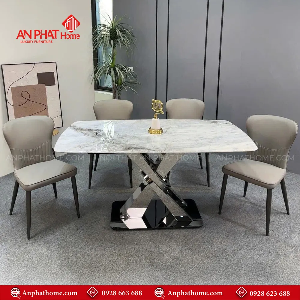 Bộ bàn ăn mặt đá nhập khẩu chân inox hiện đại BA-1922 22 Kiểu dáng sang trọng, thiết kế hiện đại như làm sáng bừng không gian sống