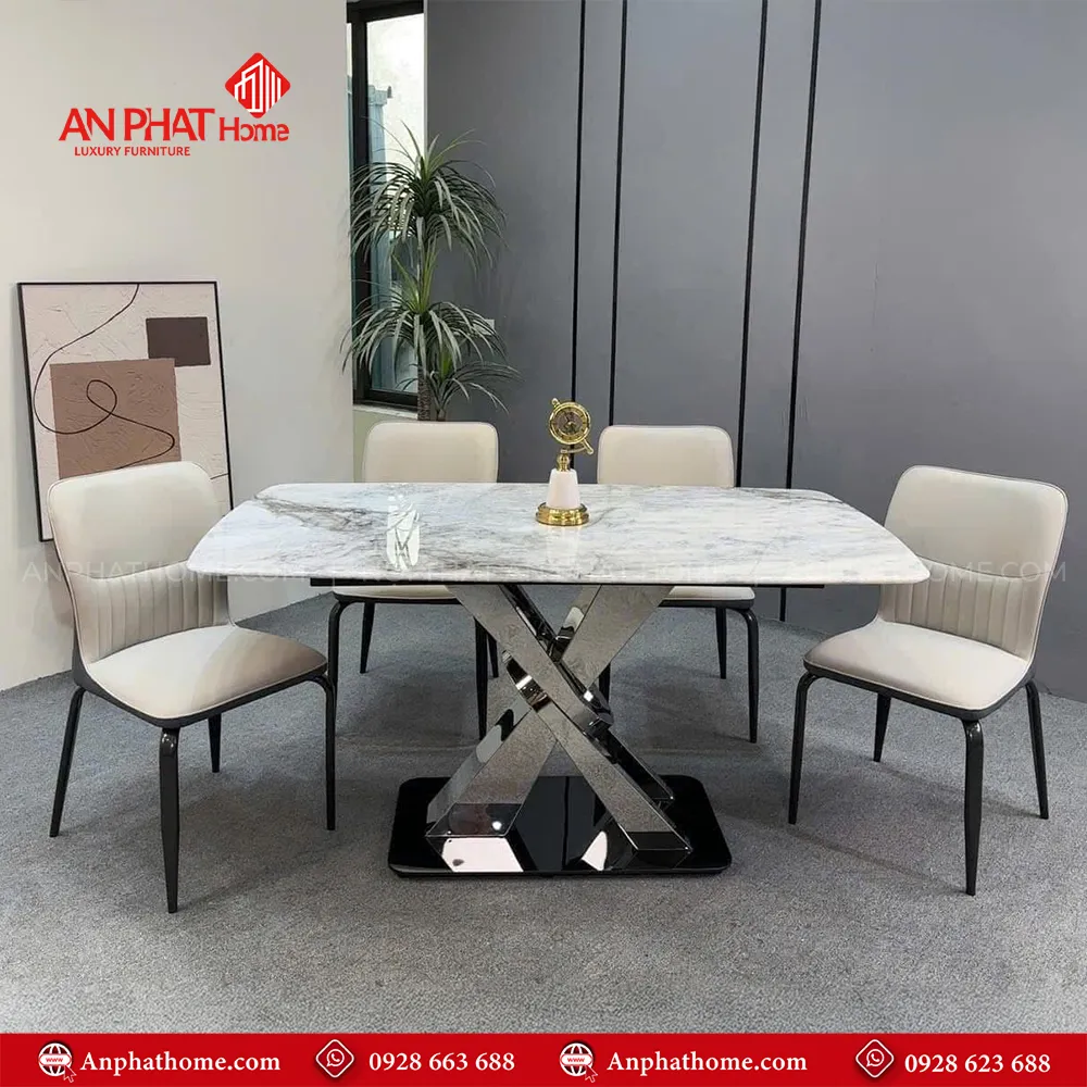 Bộ bàn ăn mặt đá nhập khẩu chân inox hiện đại BA-1922 19 Bộ bàn ăn mặt đá nhập khẩu chân inox hiện đại BA-1922