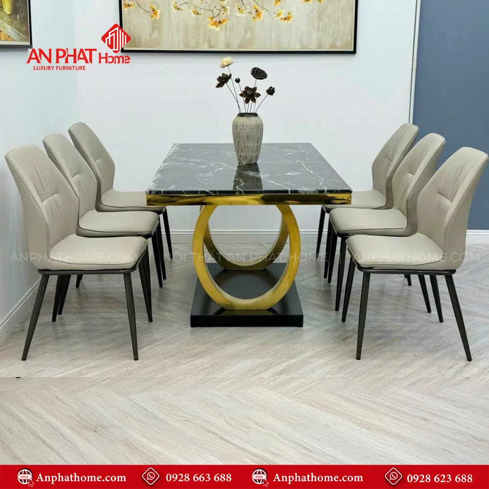 Bộ bàn ăn mặt đá sang trọng BA-1934 16 Ngoài ra mẫu bàn ăn BA-1934 có thể kết hợp với nhiều màu sắc ghế tạo điểm nhấn cho không gian.