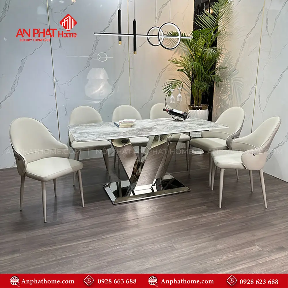 Kích thước mặt bàn đa dạng có thể chọn các kích thước từ 1m40cm – 2m20cm ngồi từ 4- 8 người, trong bộ bàn đã có 6 ghế đi kèm, tùy theo nhu cầu sử dụng quý khách có thể mua thêm ghế