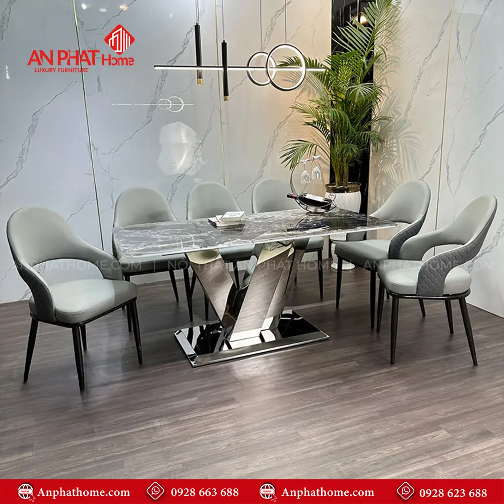 Kích thước mặt bàn đa dạng có thể chọn các kích thước từ 1m40cm – 2m20cm ngồi từ 4- 8 người, trong bộ bàn đã có 6 ghế đi kèm, tùy theo nhu cầu sử dụng quý khách có thể mua thêm ghế