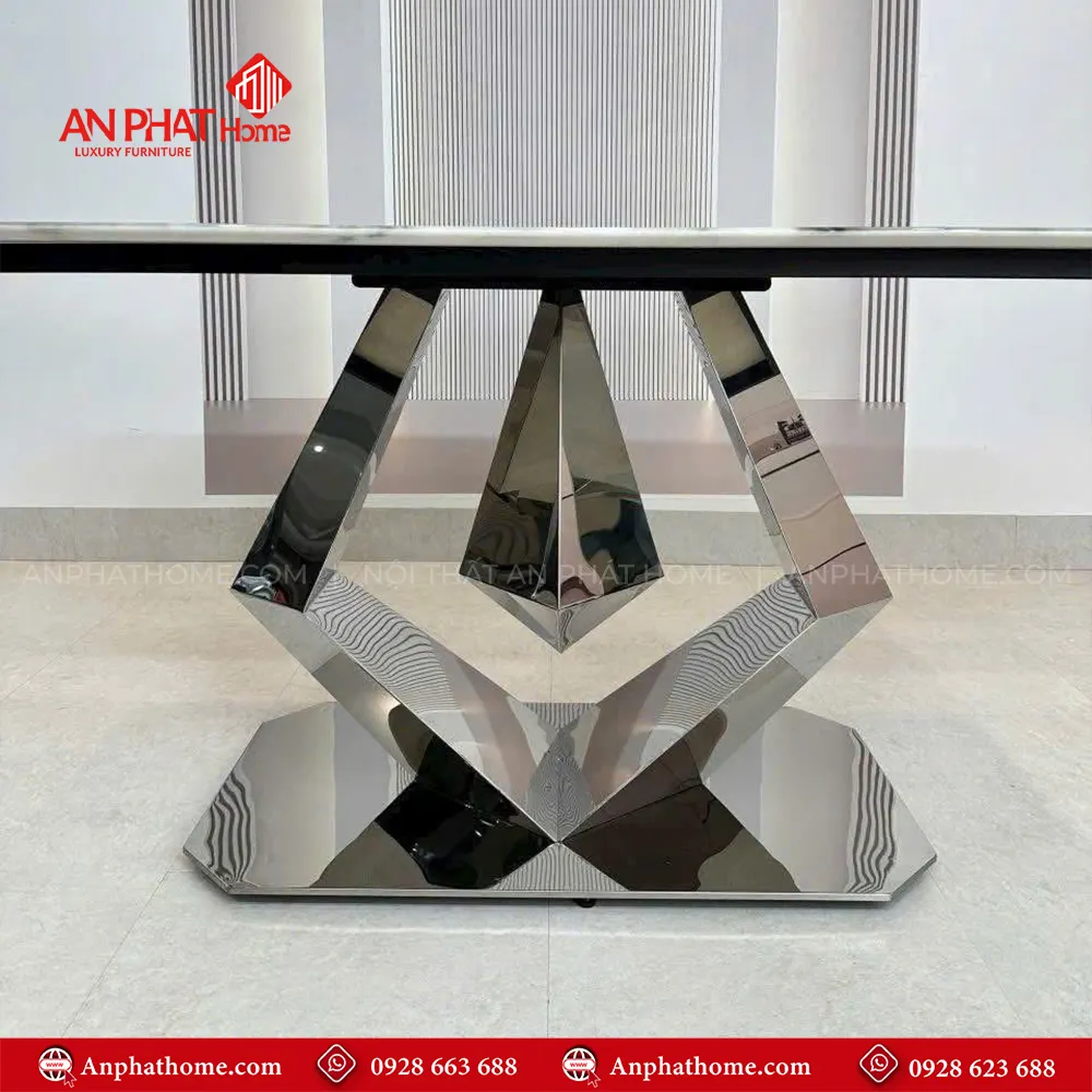 Bàn ăn chất liệu inox cao cấp kết hợp mạ đá thạch anh sang trọng