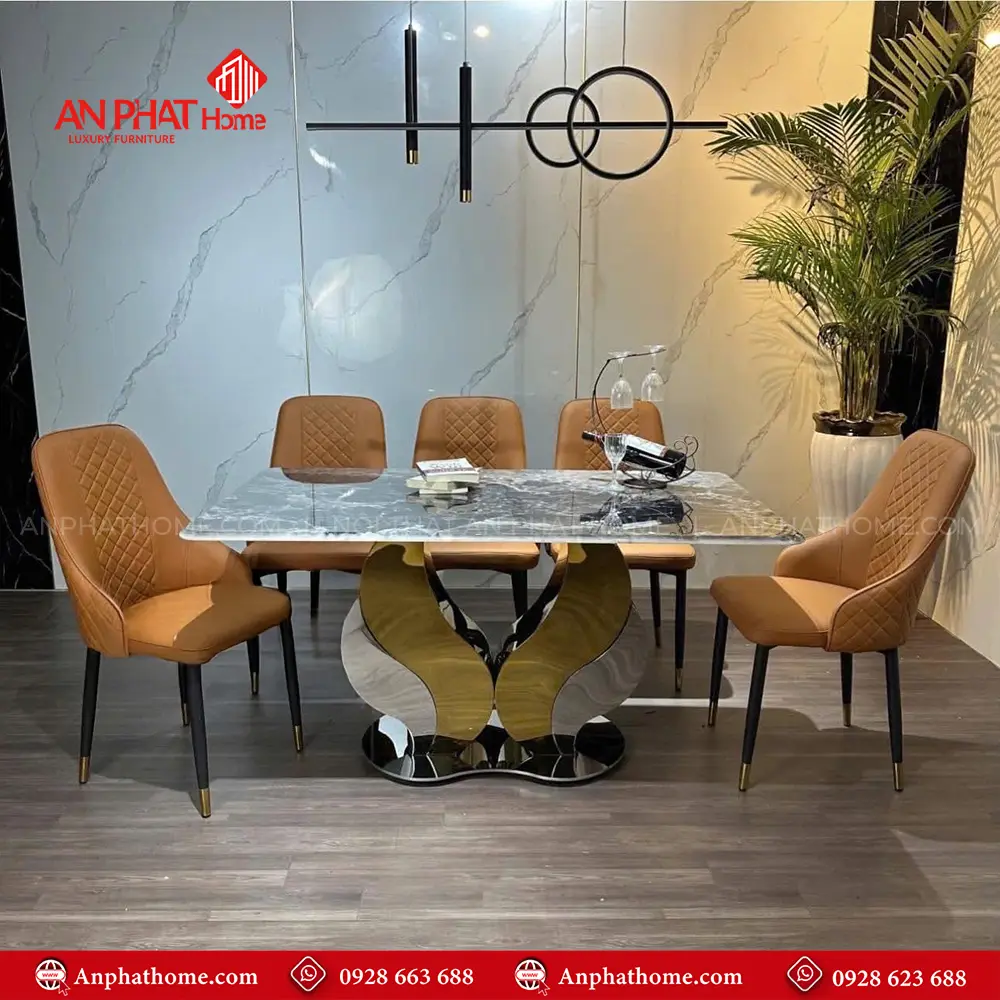 Mẫu bàn ăn BA-1982 được nhièu khách hàng quan tâm bởi sự kết hợp tinh tế giữ chân bàn và mặt bàn, tạo cảm giác chắc chắn, hiện đại, sang trọng