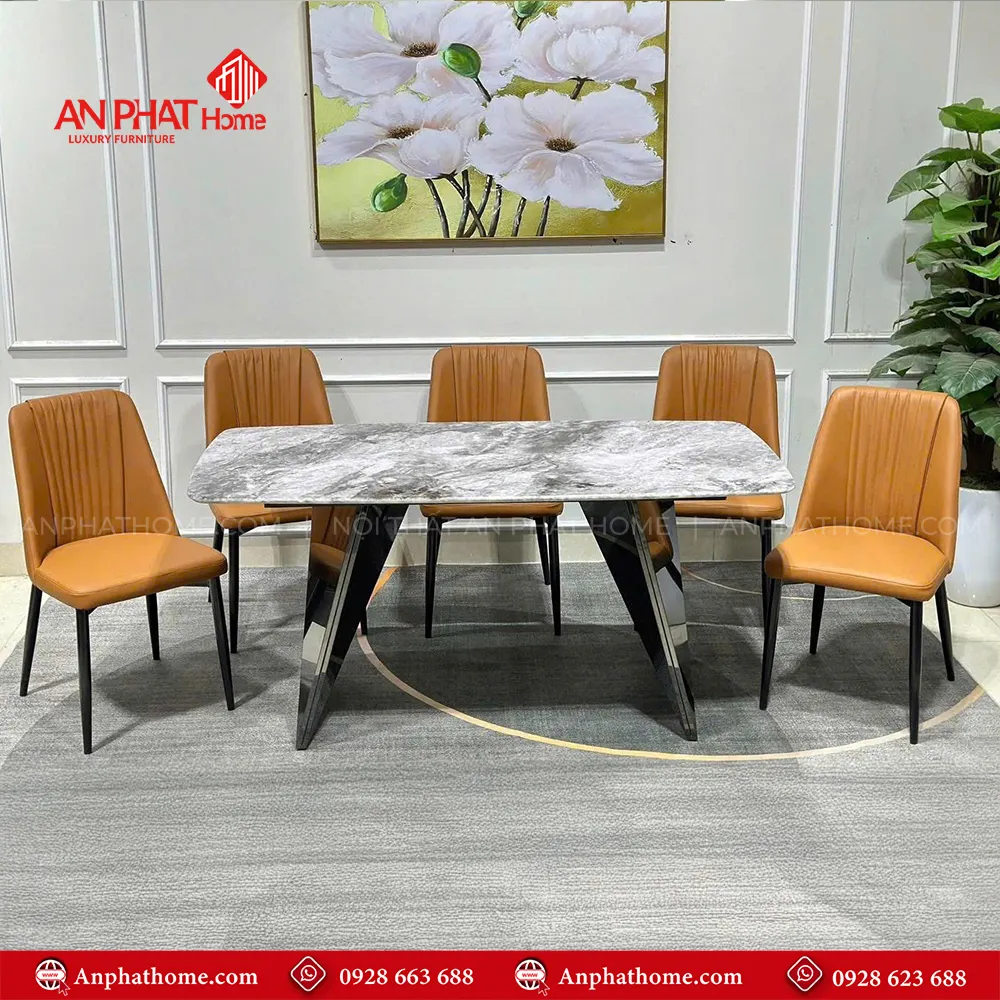 Bộ bàn ăn mặt đá thạch anh 6 ghế cao cấp nhập khẩu BA-1995 11 Bộ bàn ăn mặt đá thạch anh 6 ghế cao cấp nhập khẩu BA-1995, Mặt bàn đá thạch anh,Khung inox 6 ghế bọc da Microfiber cao cấp