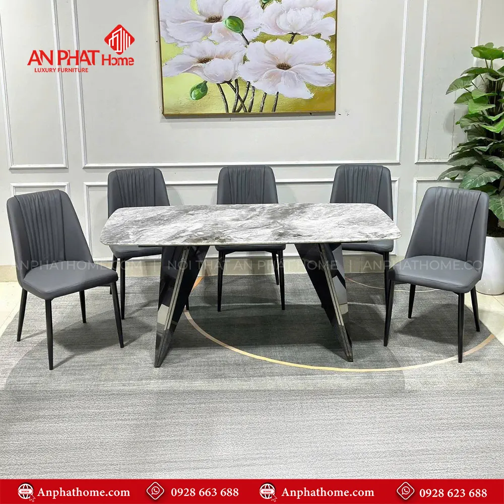 Bộ bàn ăn mặt đá thạch anh 6 ghế cao cấp nhập khẩu BA-1995 13 Ghế da nhập khẩu thiết kế sang trọng, mặt bàn đá thạch anh cao cấp, tạo lên nét đẹp quý phái của bộ bàn ăn