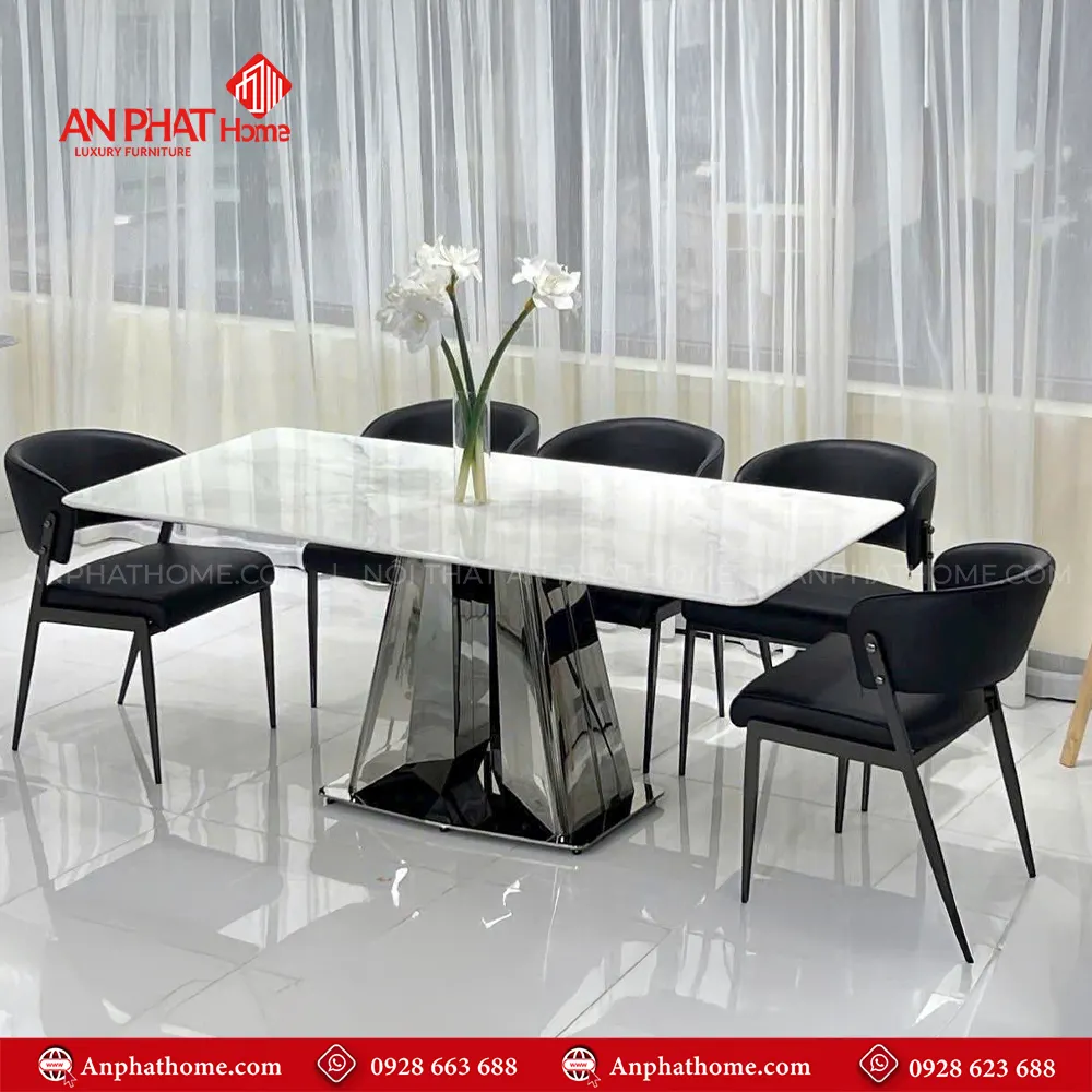 Bộ bàn ăn mặt đá thạch anh 6 ghế cao cấp nhập khẩu BA-2000 13 Ghế da nhập khẩu thiết kế sang trọng, mặt bàn đá thạch anh cao cấp, tạo lên nét đẹp quý phái của bộ bàn ăn