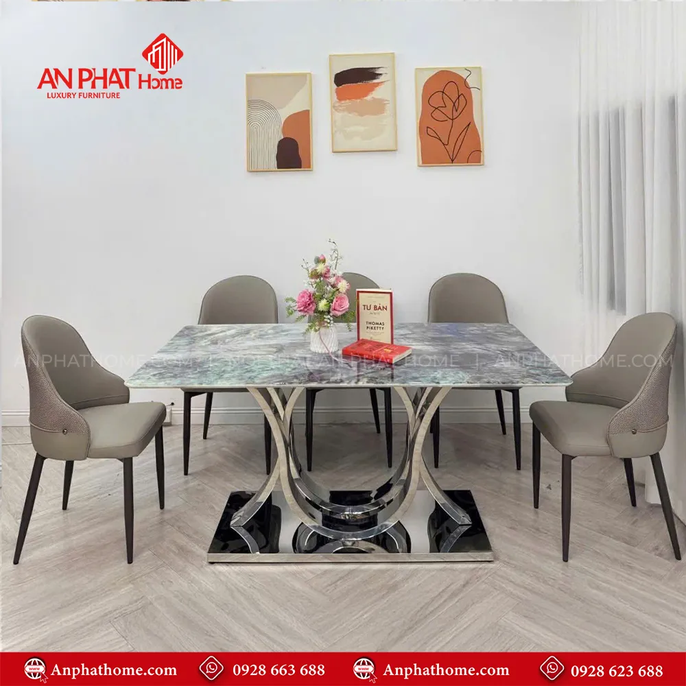 Bộ bàn ăn mặt đá thạch anh 6 ghế da cao cấp BA-1970 15 Bộ bàn ăn mặt đá thạch anh 6 ghế da cao cấp BA-1970