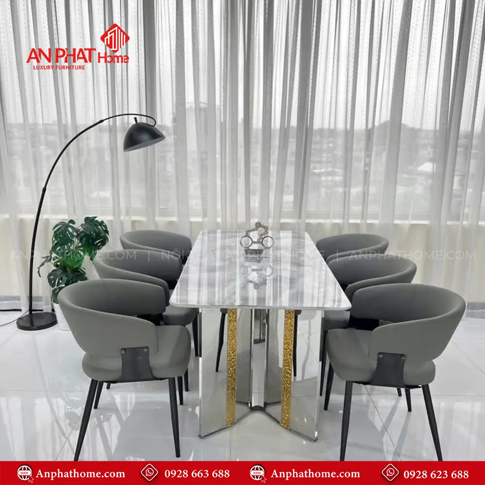 Bộ bàn ăn mặt đá thạch anh 6 ghế nhập khẩu BA-2019 14 Kích thước mặt bàn đa dạng có thể chọn các kích thước từ 1m40cm – 2m20cm ngồi từ 4- 8 người, trong bộ bàn đã có 6 ghế đi kèm, tùy theo nhu cầu sử dụng quý khách có thể mua thêm ghế