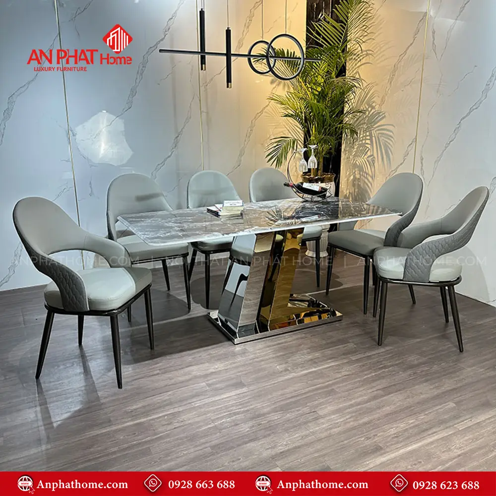 Kích thước mặt bàn đa dạng có thể chọn các kích thước từ 1m40cm – 2m20cm ngồi từ 4- 8 người, trong bộ bàn đã có 6 ghế đi kèm, tùy theo nhu cầu sử dụng quý khách có thể mua thêm ghế