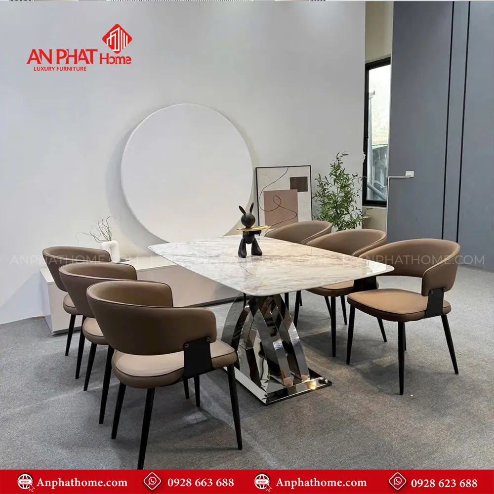 Bộ bàn ăn mặt đá thạch anh cao cấp 6 ghế BA-1984