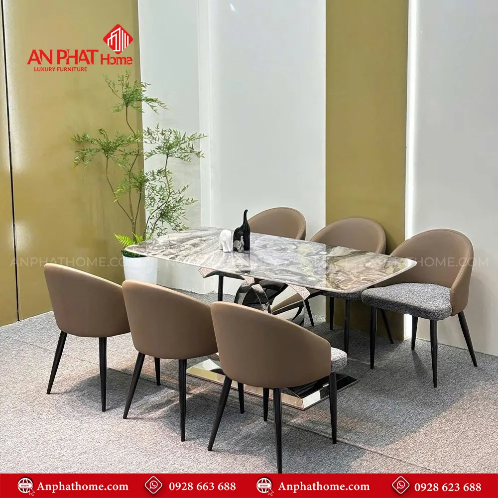 Bộ bàn ăn mặt đá thạch anh cao cấp 6 ghế BA-1992 15 Đây là mẫu bàn ăn nhận được rất nhiều sự quan tâm từ phía khách hàng, sang trọng, hiện đại, kích thước mặt bàn đá đa dạng có thể ngồi từ 4 – 8 người, khách hàng lưu ý lựa chọn kích thước mặt bàn theo nhu cầu sử dụng