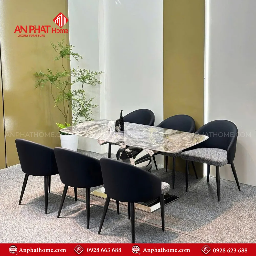 Bộ bàn ăn mặt đá thạch anh cao cấp 6 ghế BA-1992 16 Bộ bàn ăn BA-1992 được rất nhiều đánh giá tốt, bởi lối thiết kế sang trọng, hiện đại