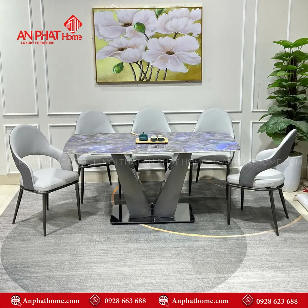 Bộ bàn ăn mặt đá thạch anh chân chữ V nhập khẩu BA-1927 10 Bàn ăn BA-1927 thiết kế khung bàn chắc chắn hình chữ V tạo cảm giác vững chắc tinh tế