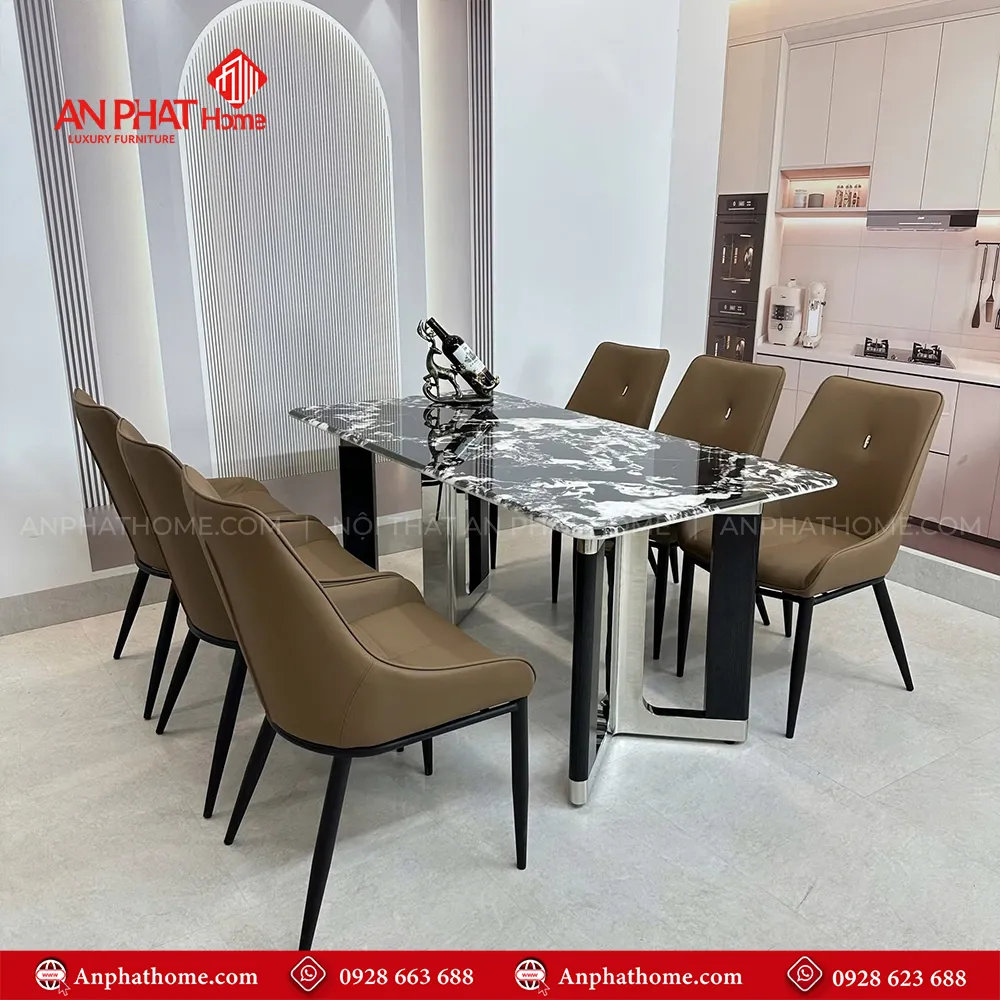 Bộ bàn ăn mặt đá thạch anh kết hợp 6 ghế da nhập khẩu BA-1952 13 Bộ bàn ăn mặt đá thạch anh kết hợp 6 ghế da nhập khẩu BA-1952