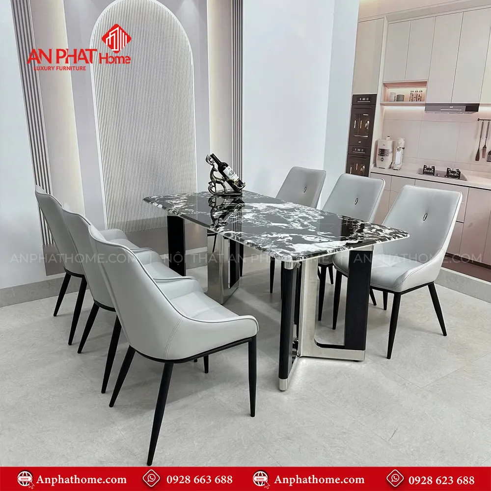 Bộ bàn ăn mặt đá thạch anh kết hợp 6 ghế da nhập khẩu BA-1952 15 Bộ bàn ăn mặt đá thạch anh kết hợp 6 ghế da nhập khẩu BA-1952