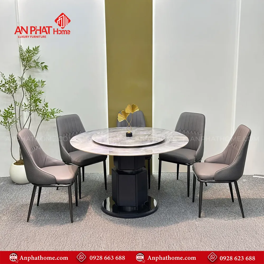 Bộ bàn ăn mặt đá tròn xoay 2 tầng nhập khẩu BA-1933 5 Bộ bàn ăn mặt đá tròn xoay 2 tầng nhập khẩu BA-1933, kết hợp mặt đá ceramic cao cấp