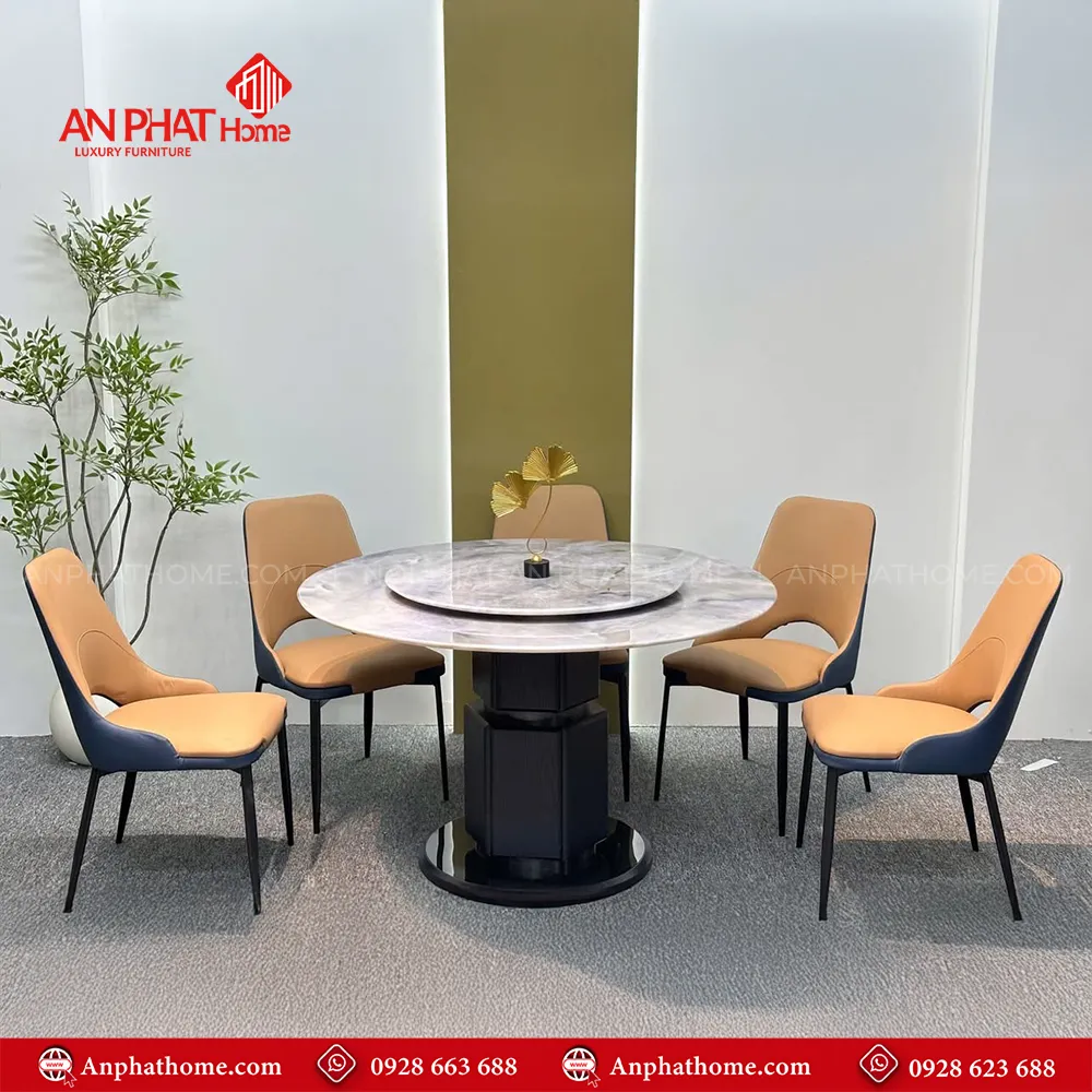 Bộ bàn ăn mặt đá tròn xoay 2 tầng nhập khẩu BA-1933 6 Mẫu bàn ăn BA-1933 Sự kết hợp tinh tế cùng các mẫu ghế ăn da cao cấp nhập khẩu với nhiều màu