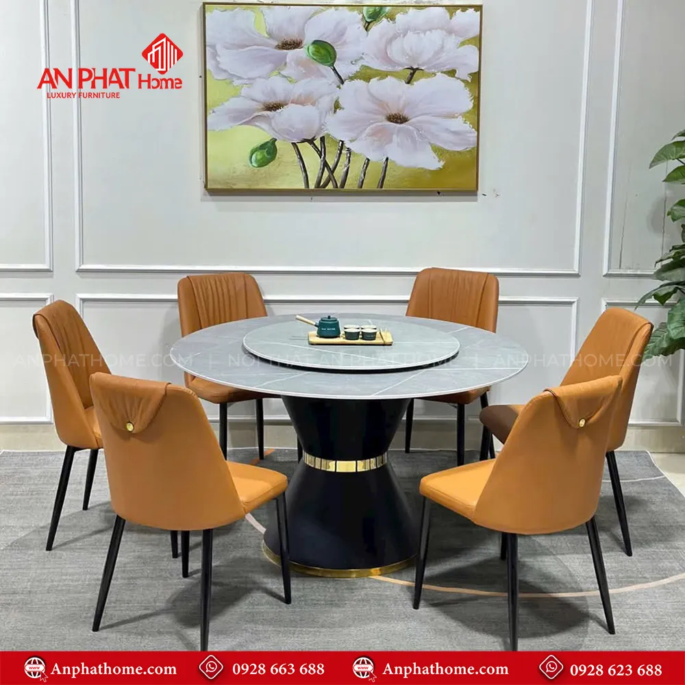 Bộ bàn ăn mặt đá tròn xoay 2 tầng sang trọng BA-1923 13 Bộ bàn ăn mặt đá tròn xoay 2 tầng sang trọng BA-1923