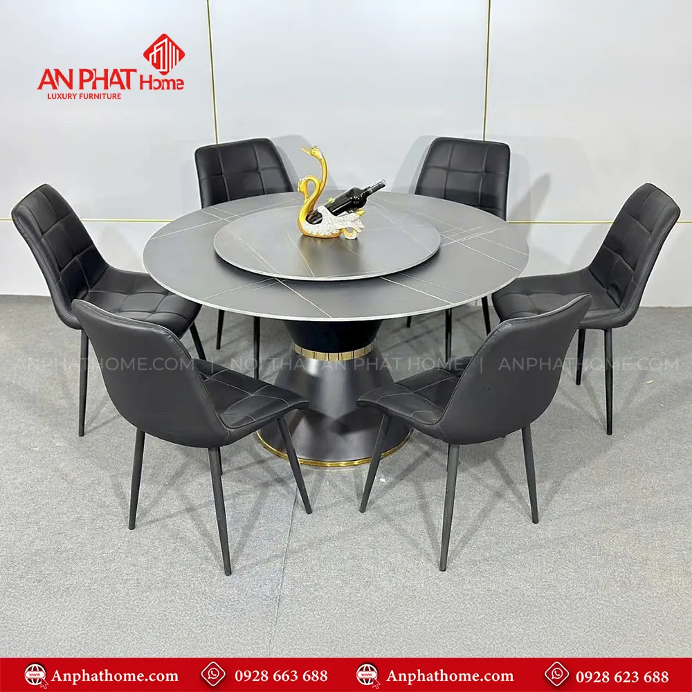 Bộ bàn ăn mặt đá tròn xoay BA-1931 7 Bộ bàn ăn mặt đá tròn xoay BA-1931