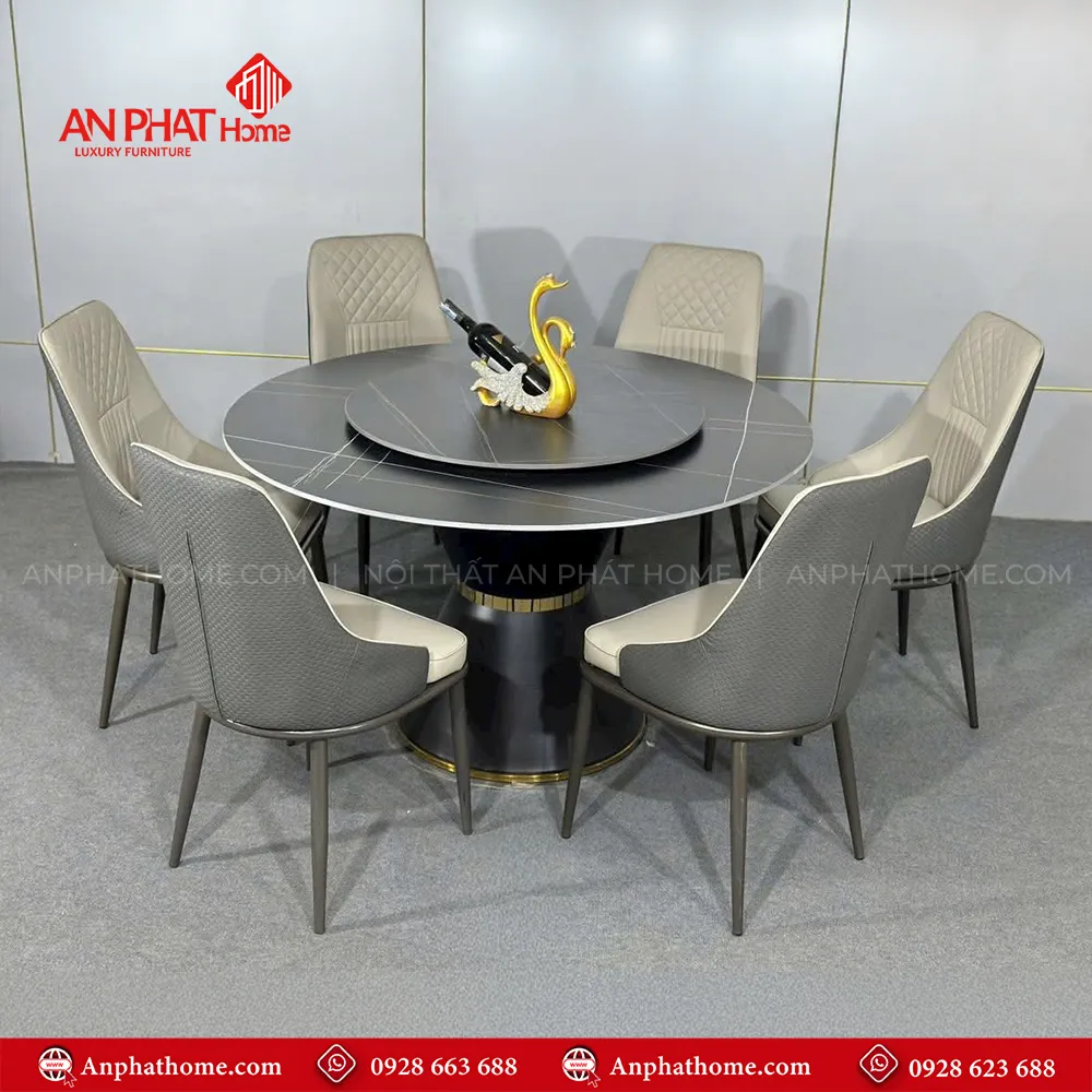 Bộ bàn ăn mặt đá tròn xoay BA-1931 8 Mẫu bàn ăn mặt đá ceramic sang trọng