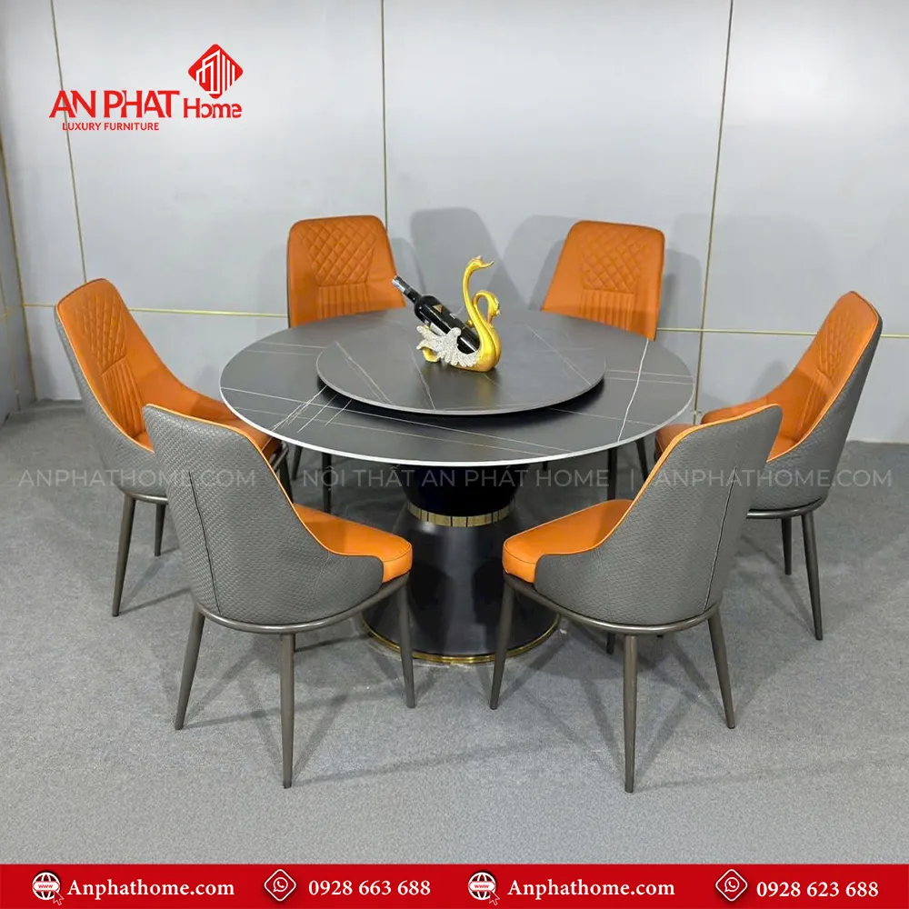 Bộ bàn ăn mặt đá tròn xoay BA-1931 9 Bàn ăn mặt đá BA-1931 có thể kết hợp với nhiều màu ghế khác nhau tạo sự linh hoạt cho từng không gian nội thất
