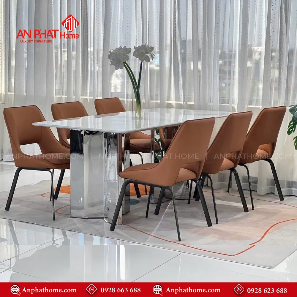 Bộ bàn ăn nhập khẩu 6 ghế da cao cấp BA-1967 11 Kiểu dáng hiện đại, sKích thước mặt bàn đa dạng có thể ngồi từ 4 – 6 – 8 người thậm trí có thể nhiều hơn, quý khách có thể mua thêm ghế, và chọn kích thước mặt bàn phù hợp với nhu cầuang trọng phù hợp với mọi không gian