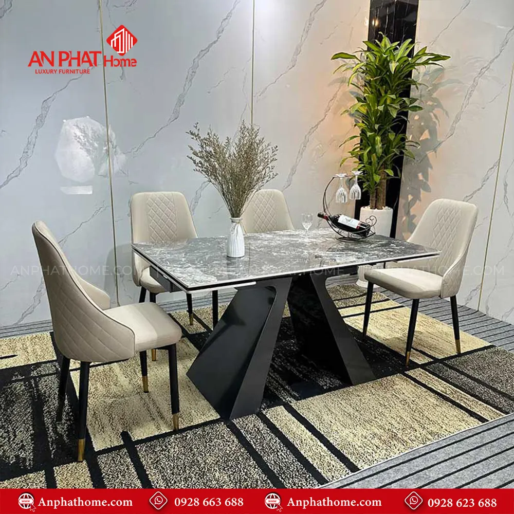Bộ bàn ăn thông minh mặt đá nhập khẩu BA-2013 12 Chân bàn thiết kế vô cùng sang trọng, mặt bàn đá thạch anh với nhiều kích thước đa dạng từ 1m40 – 2m30 quý khách có thể lựa chọn mua thêm số lượng ghế, tùy theo nhu cầu sử dụng.